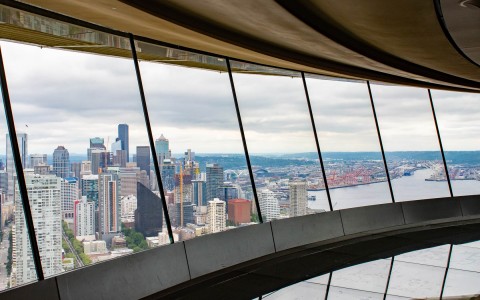 City view from inside the space needle 