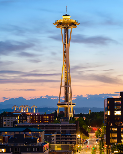 the space needle view at night