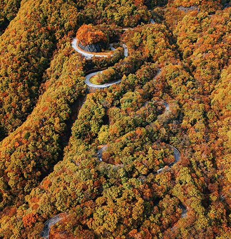 Aerial view of Irohazaka Road in Nikko of Tochigi Prefecture