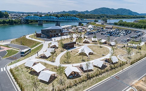 Aerial view of River Port Park Minokamo in Gifu Prefecture