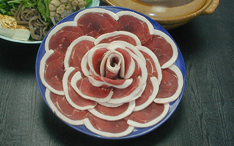 Sliced boar meat for the specialty hot pot "Botan nabe"
