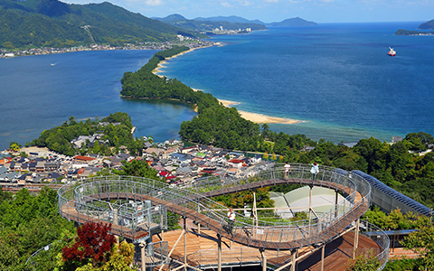 A view of Amanohashidate from the View Land observatory