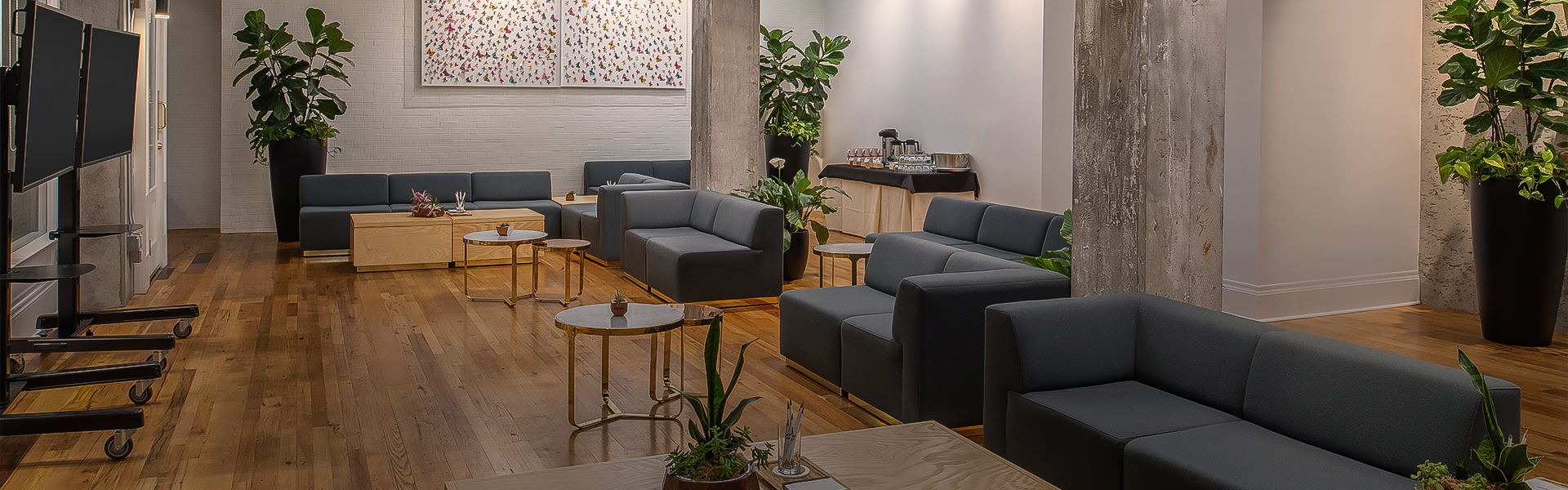 A hall with couches and some tables
