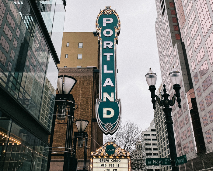 downtown portland and a sign of portland