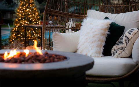 cozy sitting area by the fire