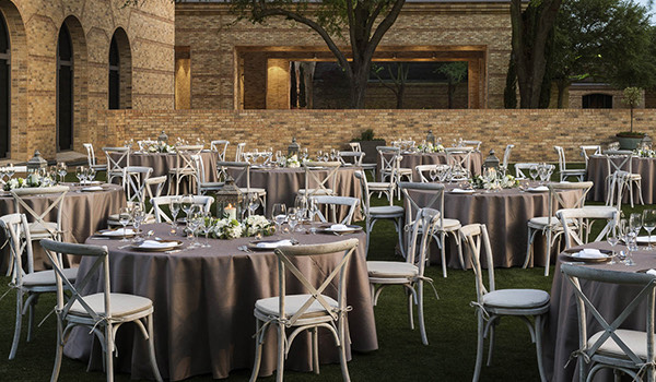 wedding venue set up with round tables