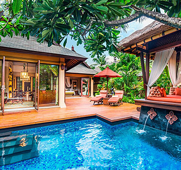 private villa with pool and 3 small cabanas