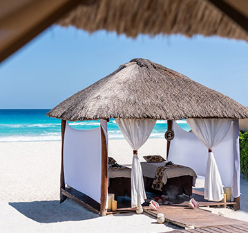 cabana made of straw on a remote beach